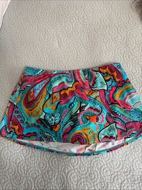 Sunsets Vibrant Paisley Print Swim Skort - Turquoise Multi size 14